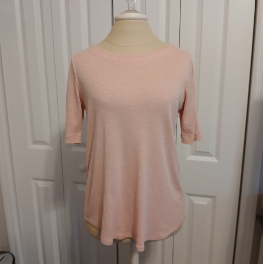 EUC J. Jill Pima-Slub Elbow-Sleeve 100% Pima Cotton Ladies Shirt Top Pink Peach